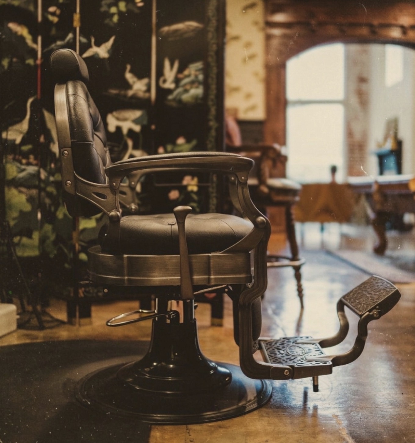 A vintage barber chair in the shop
